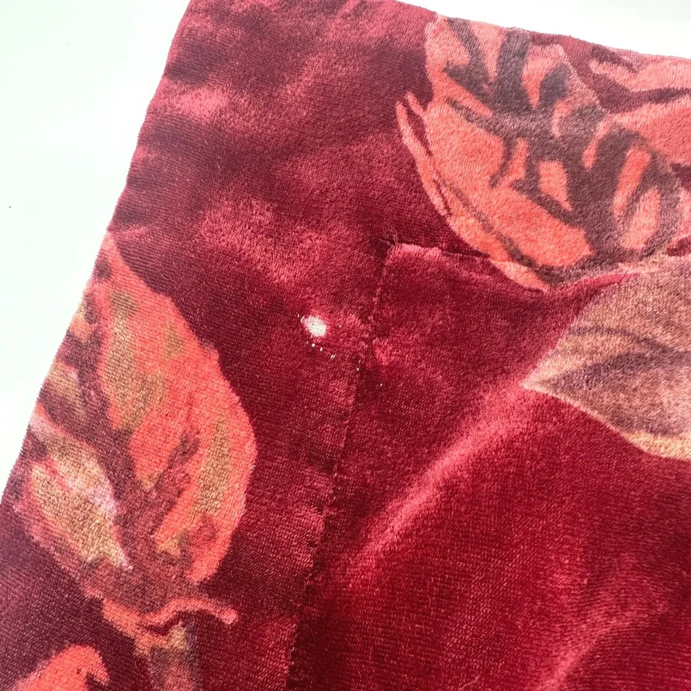 Pottery Barn Burgundy Red Floral Velvet Pillow Standard Sham Rose Print Button